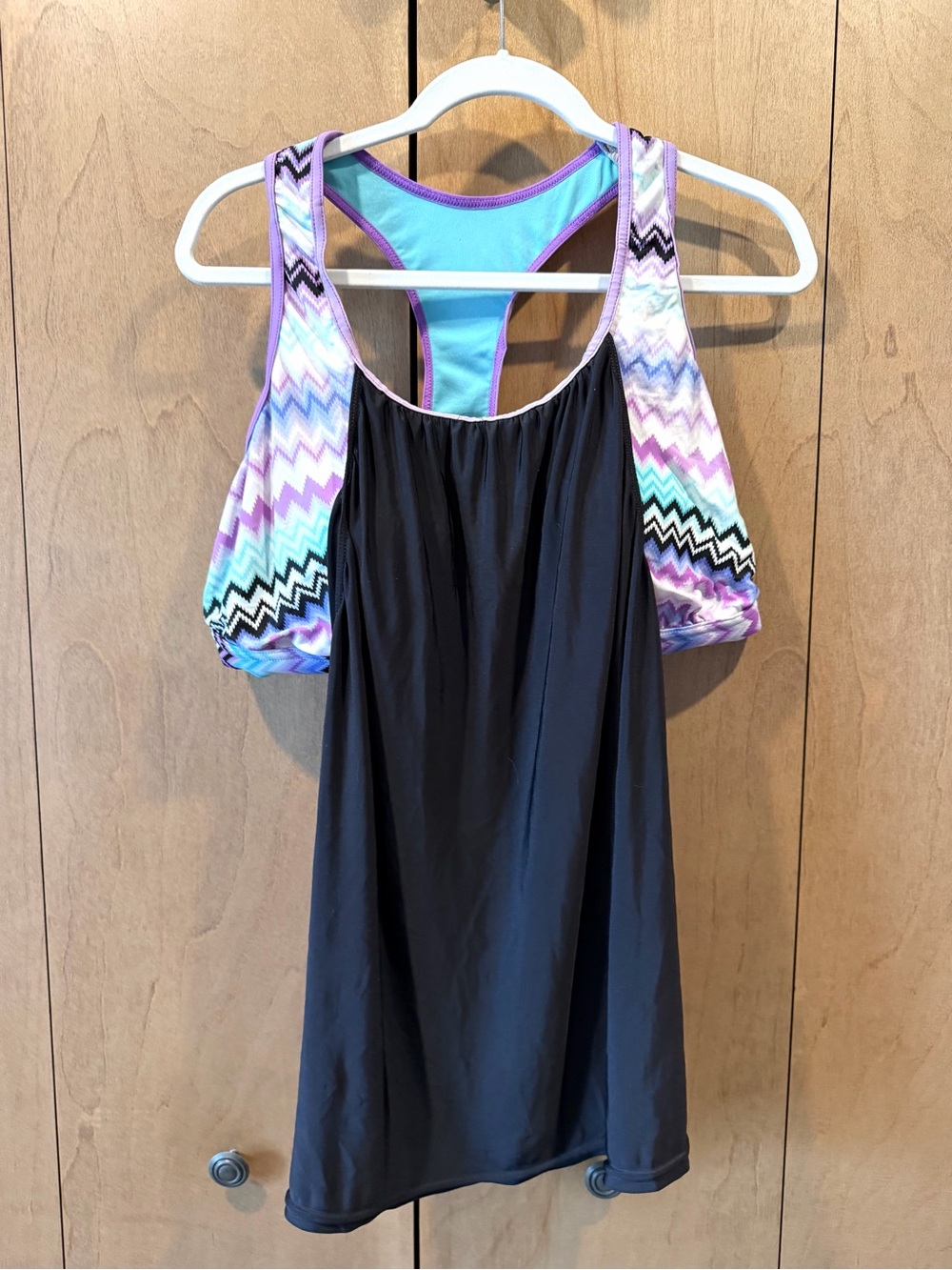 🎅🏻 Sale Zeroxposure 16 Black Tankini Swim Top with Lavender Chevron Straps sport